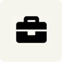 Black briefcase icon on white background.