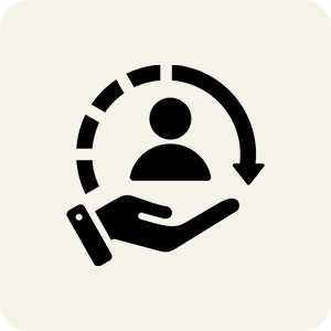 User support icon with circular arrow.